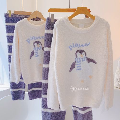 软绵绵亲子睡衣男女秋冬可爱企鹅