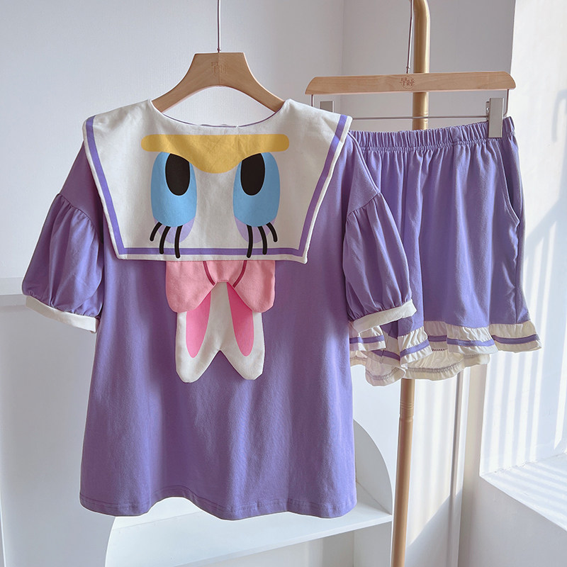 唐老鸭睡衣女夏季短袖纯棉宽松可爱黛西加大码家居服可外穿短裤