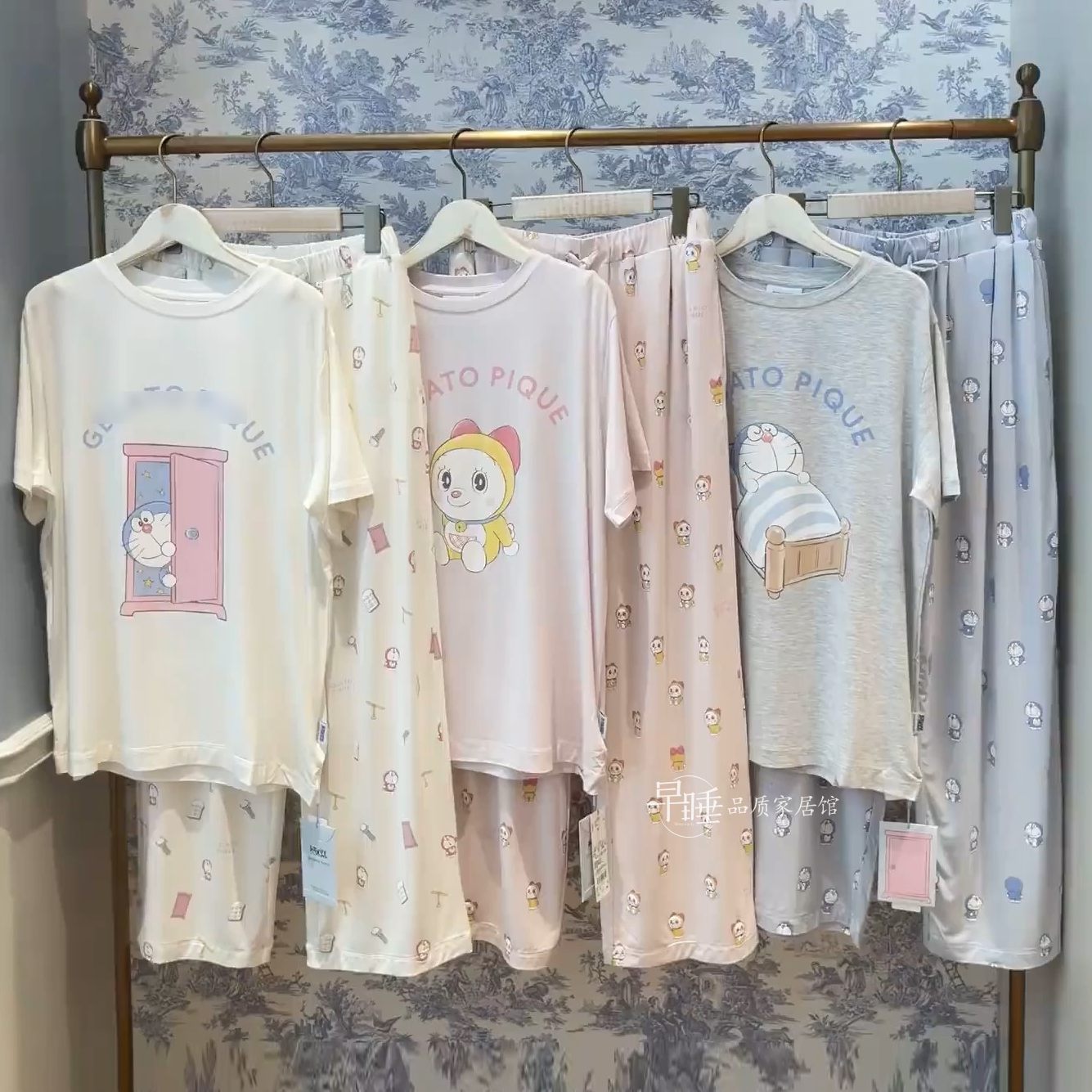 GP纯元哆啦A梦机器猫情侣睡衣女夏季莫代尔短袖长裤男士家居服