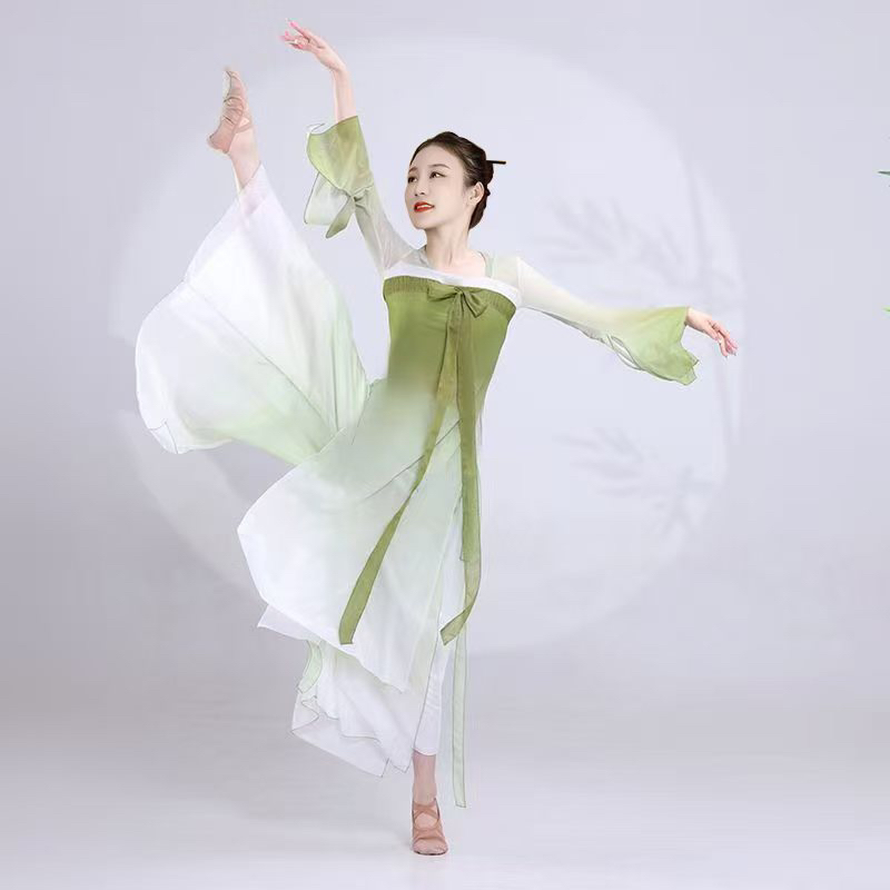 新款古典舞舞蹈服女飘逸渐变色纱裙练功服演出裤中国风汉唐服装