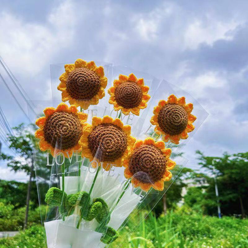 纯手工编制毛线DIY仿真花向日葵教师节礼物送同学手提袋编织勾花
