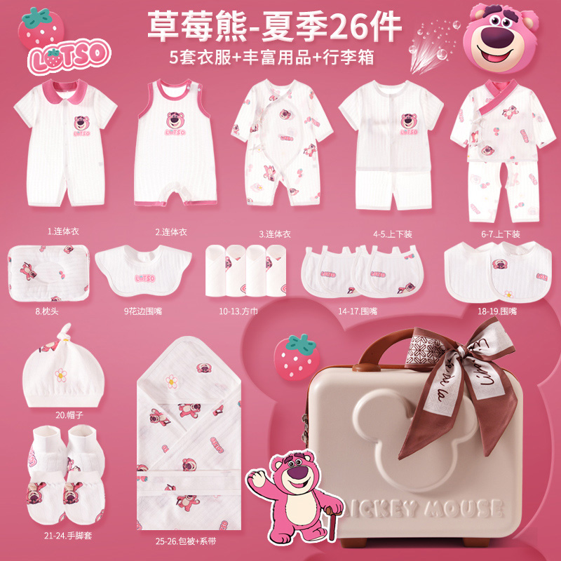 夏季粉女嬰兒衣服套裝密碼手提箱