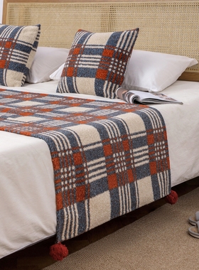 蓝格格中古风床尾毯针织床尾巾搭毯床搭巾盖毯民宿酒店客栈床旗