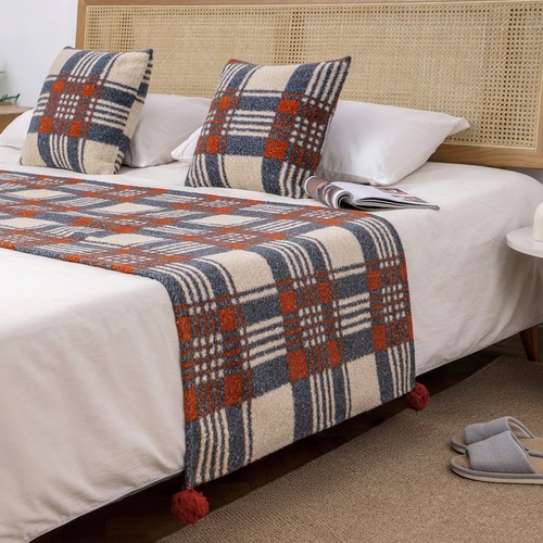 蓝格格中古风床尾毯针织床尾巾搭毯床搭巾盖毯民宿酒店客栈床旗