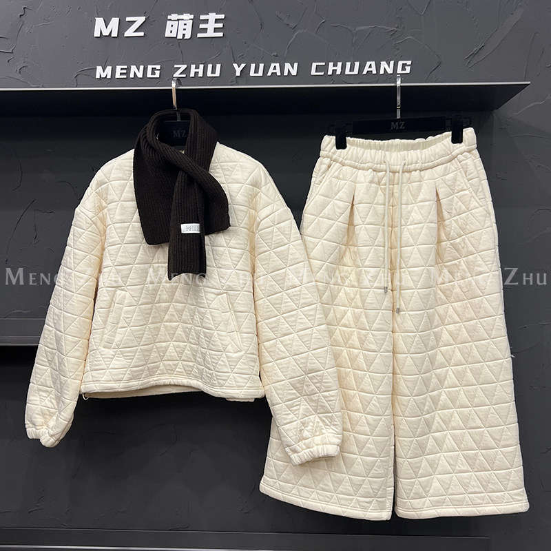 高端欧货冬季新款高级感巨好看的围脖夹棉卫衣加绒过冬裤套装女,女装/女士精品,休闲运动套装,淘宝优惠券,粉丝福利购,淘宝优惠卷