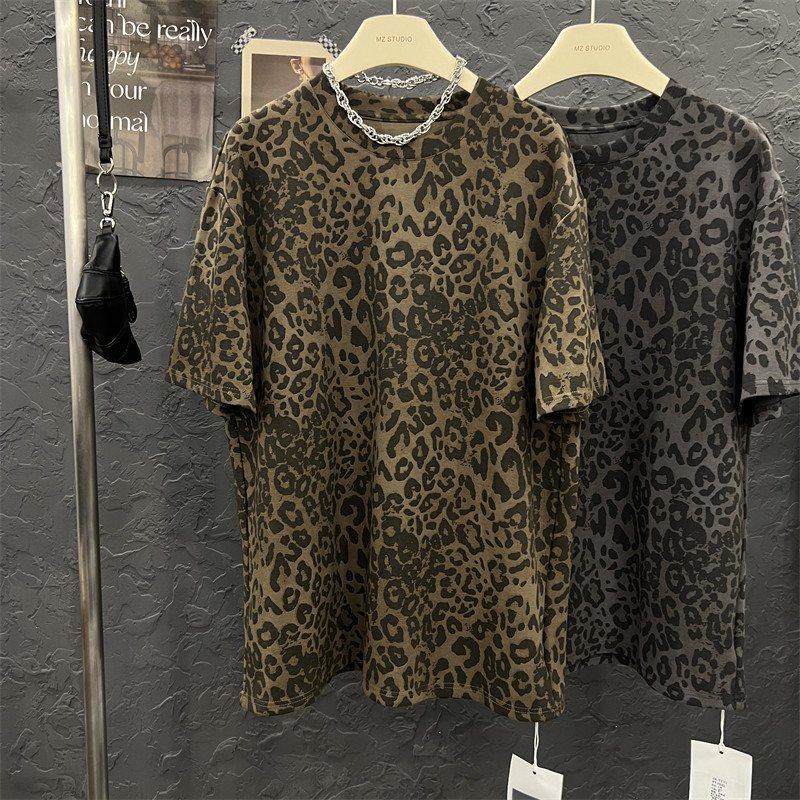 高端欧韩2025春秋新款半袖体恤衫圆领休闲宽松豹纹短袖T恤女上衣,女装/女士精品,T恤,淘宝优惠券,粉丝福利购,淘宝优惠卷