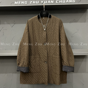 高端欧货秋季新款高级感巨好看的大口袋菱格压棉风衣外套女中长款