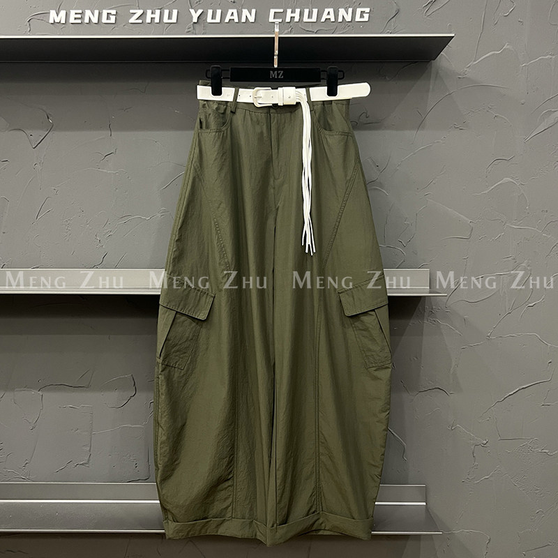 高端欧货2025年夏季新款配腰带多口袋休闲宽松阔腿弯刀裤女工装裤,女装/女士精品,休闲裤,淘宝优惠券,粉丝福利购,淘宝优惠卷