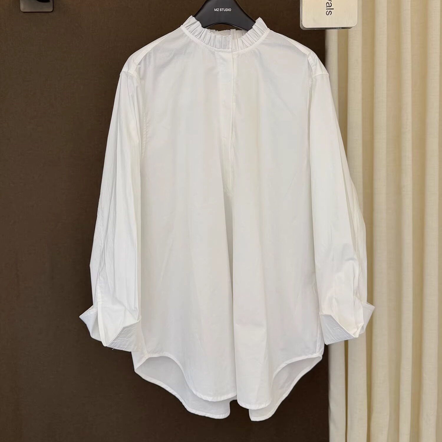 高端欧货新款木耳边拼接领口设计松弛感巨好看的长袖衬衫女冬上衣,女装/女士精品,衬衫,淘宝优惠券,粉丝福利购,淘宝优惠卷