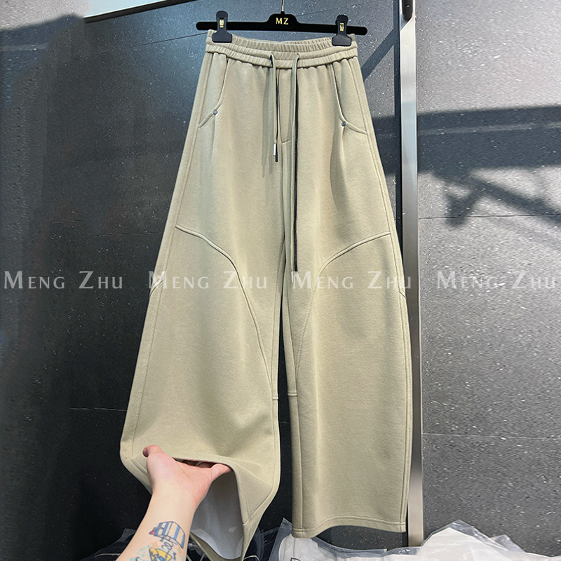 高端欧货2025新款铆钉拼接简约显瘦百搭宽松休闲阔腿弯刀卫裤女春,女装/女士精品,休闲裤,淘宝优惠券,粉丝福利购,淘宝优惠卷