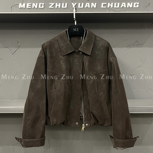 高端欧货2025年秋季新款翻领暗扣拉链复古机车服夹克pu皮衣外套女