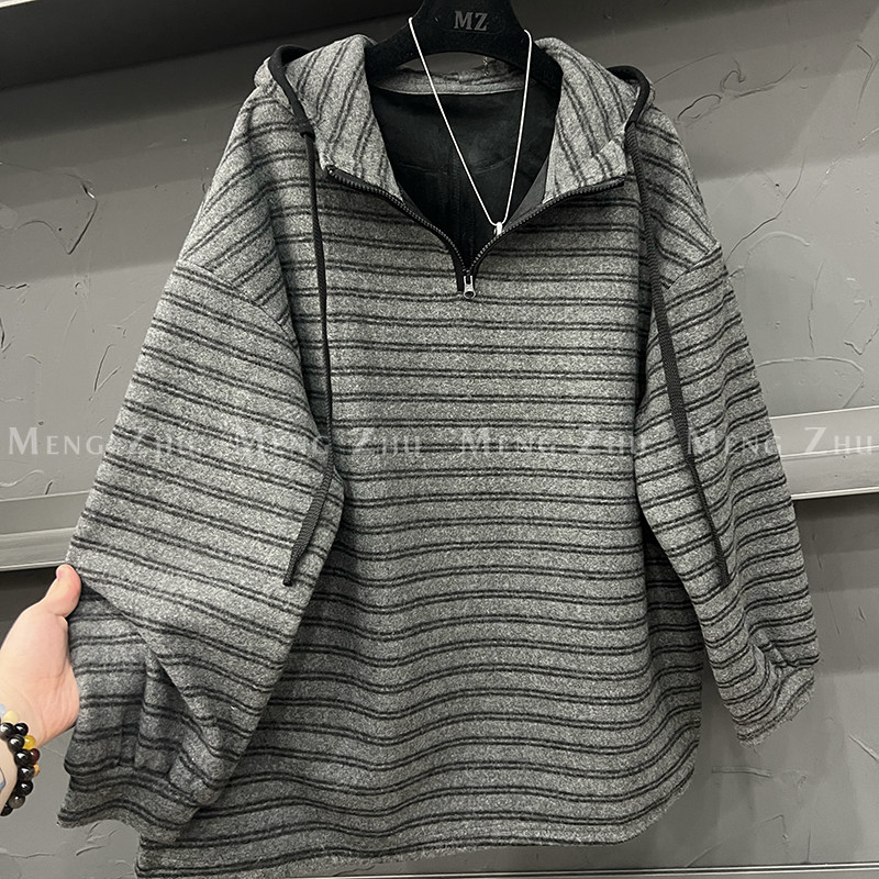 高端欧货冬季新款高级感巨好看的连帽拉链下摆抽绳加绒条纹卫衣女,女装/女士精品,卫衣/绒衫,淘宝优惠券,粉丝福利购,淘宝优惠卷