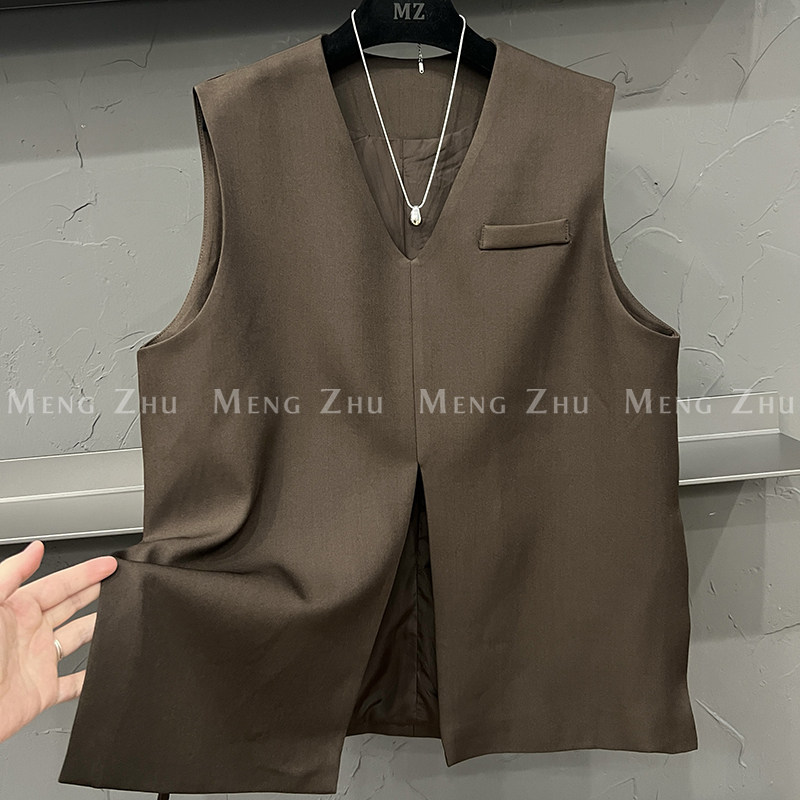 高端欧货2025年秋季新款V领假口袋前开叉设计坎肩无袖西装马甲女,女装/女士精品,马夹,淘宝优惠券,粉丝福利购,淘宝优惠卷