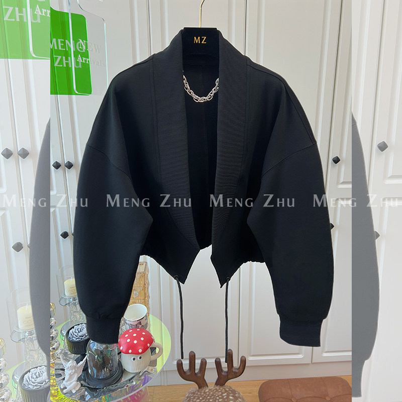 高端欧韩2025春秋新款设计感小众独特无扣针织拼接短款夹克外套女,女装/女士精品,短外套,淘宝优惠券,粉丝福利购,淘宝优惠卷