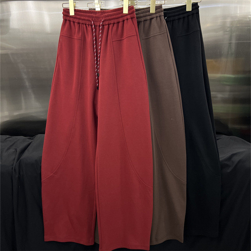 高端现货2024秋季新款松紧高腰抽绳休闲宽松阔腿直筒裤女百搭卫裤,女装/女士精品,卫裤,淘宝优惠券,粉丝福利购,淘宝优惠卷