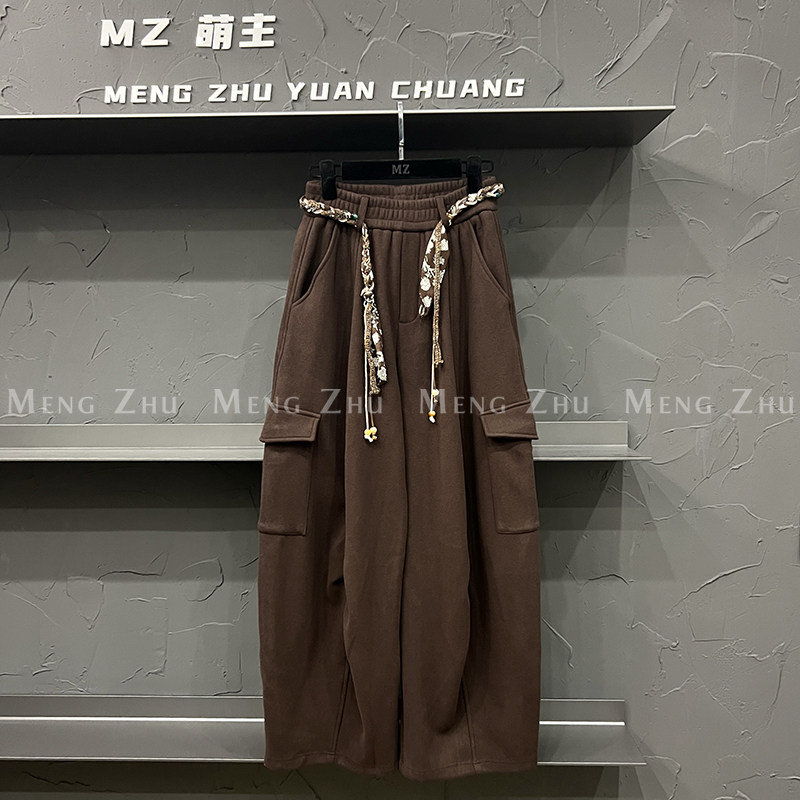 高端欧货冬季新款高级感巨好看的休闲阔腿多口袋加绒工装卫裤女,女装/女士精品,休闲裤,淘宝优惠券,粉丝福利购,淘宝优惠卷