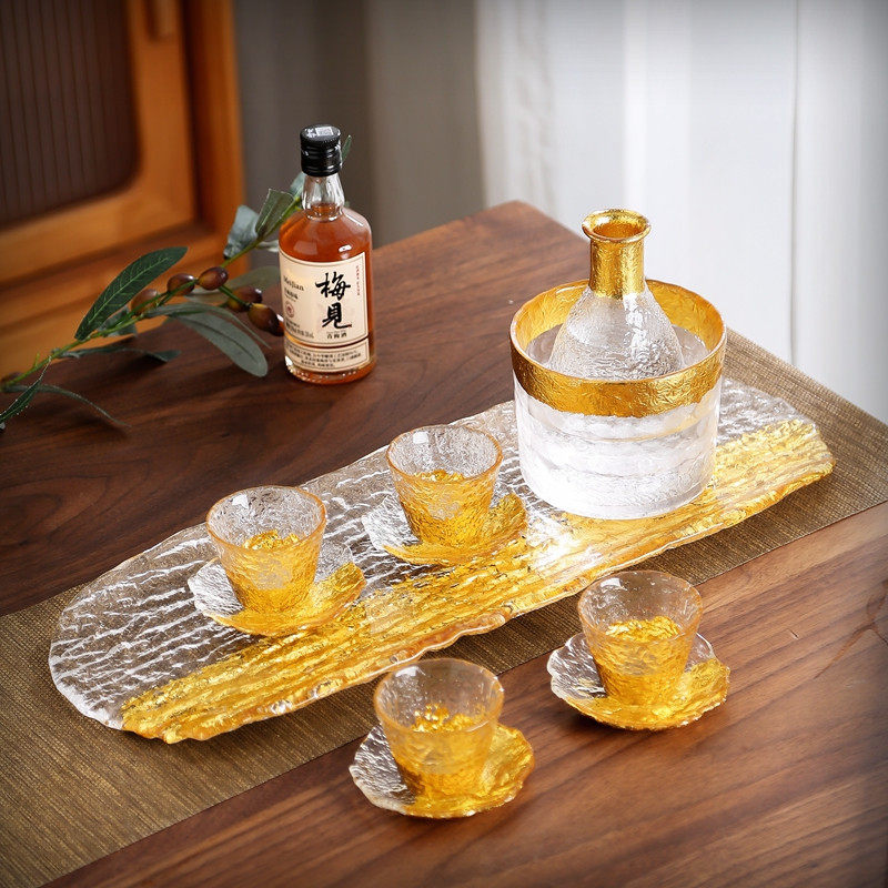 金箔高档轻奢水晶玻璃白酒杯套装家用中式酒杯分酒器酒壶酒具套装