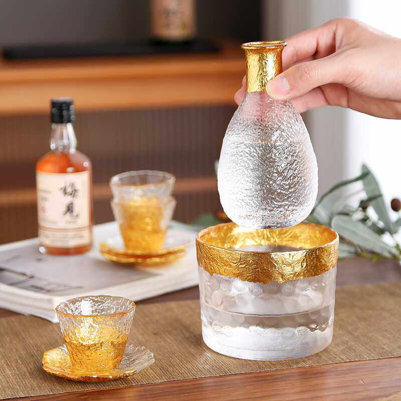 高档轻奢金箔酒具家用高级白酒杯分酒器水晶玻璃杯一口杯酒具套装