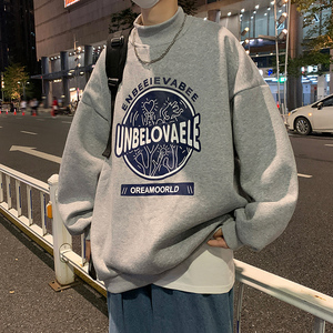 圆领加绒卫衣男士秋冬潮ins宽松长袖港风潮流美式休闲套头Y816P60图片