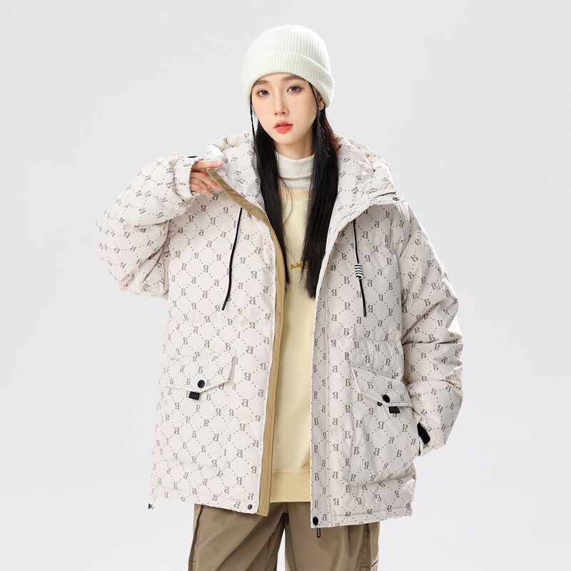 90%标羽绒服女连帽宽松2024冬美式休闲潮情侣大码YR66P298，女装羽绒服，电商A222A