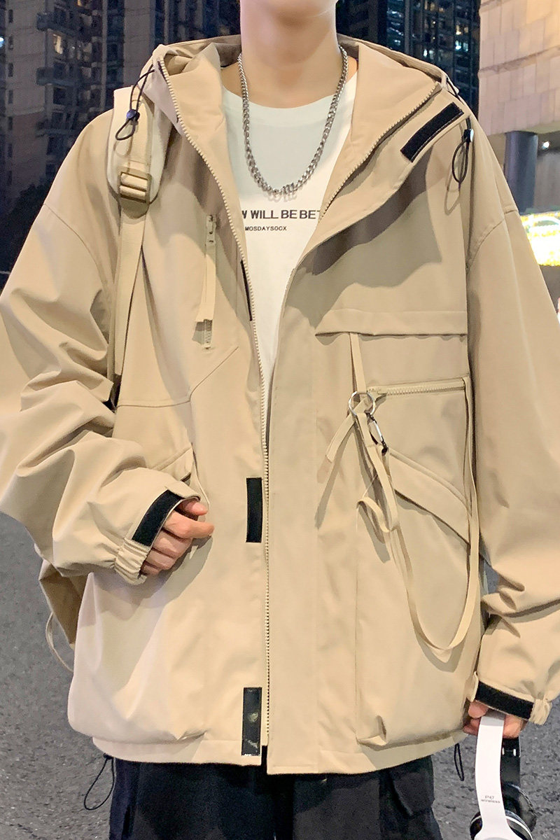ins港风2024秋冬新工装宽松潮连帽夹克男冲锋衣外套大码G8817P88,男装夹克,电商A222A