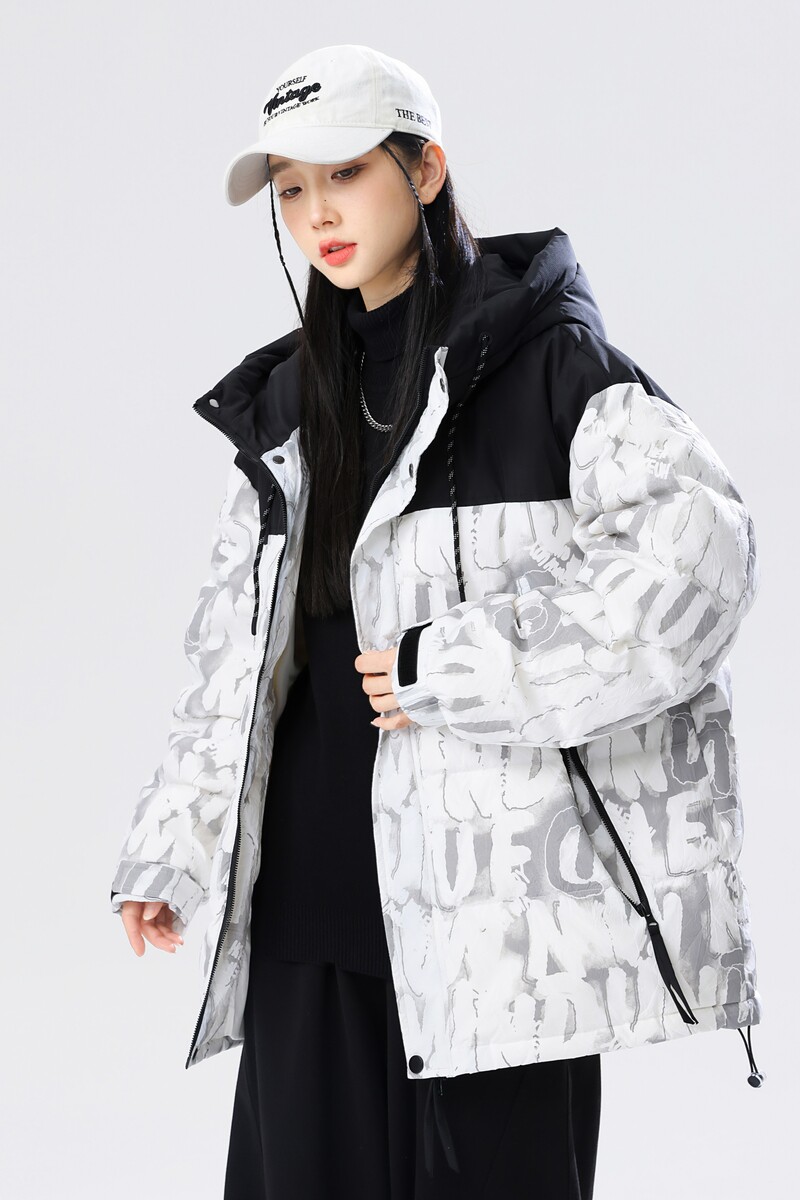 美式高街2024冬季90%标羽绒服女宽松潮流拼接情侣大码YR73P325,女装羽绒服,电商A222A