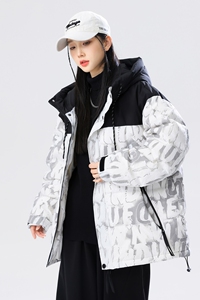 美式高街2024冬季90%标羽绒服女宽松潮流拼接情侣大码YR73P325图片