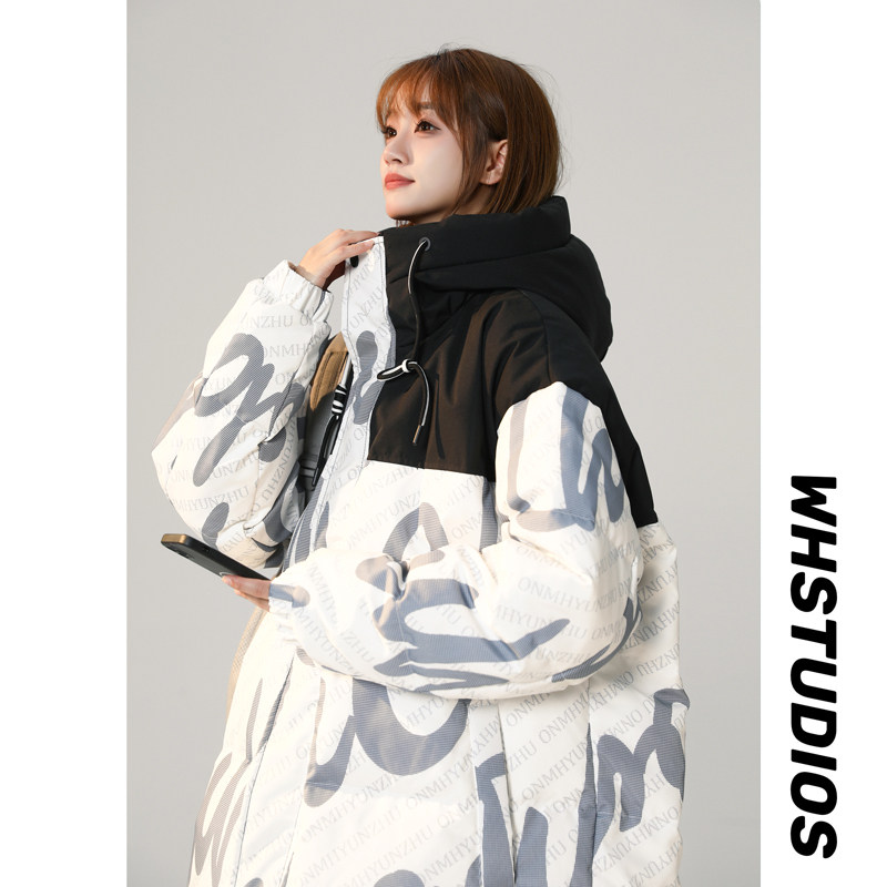 中性2024冬季宽松90%标羽绒服女连帽大码拼接潮流YR09P298，女装羽绒服，电商A222A