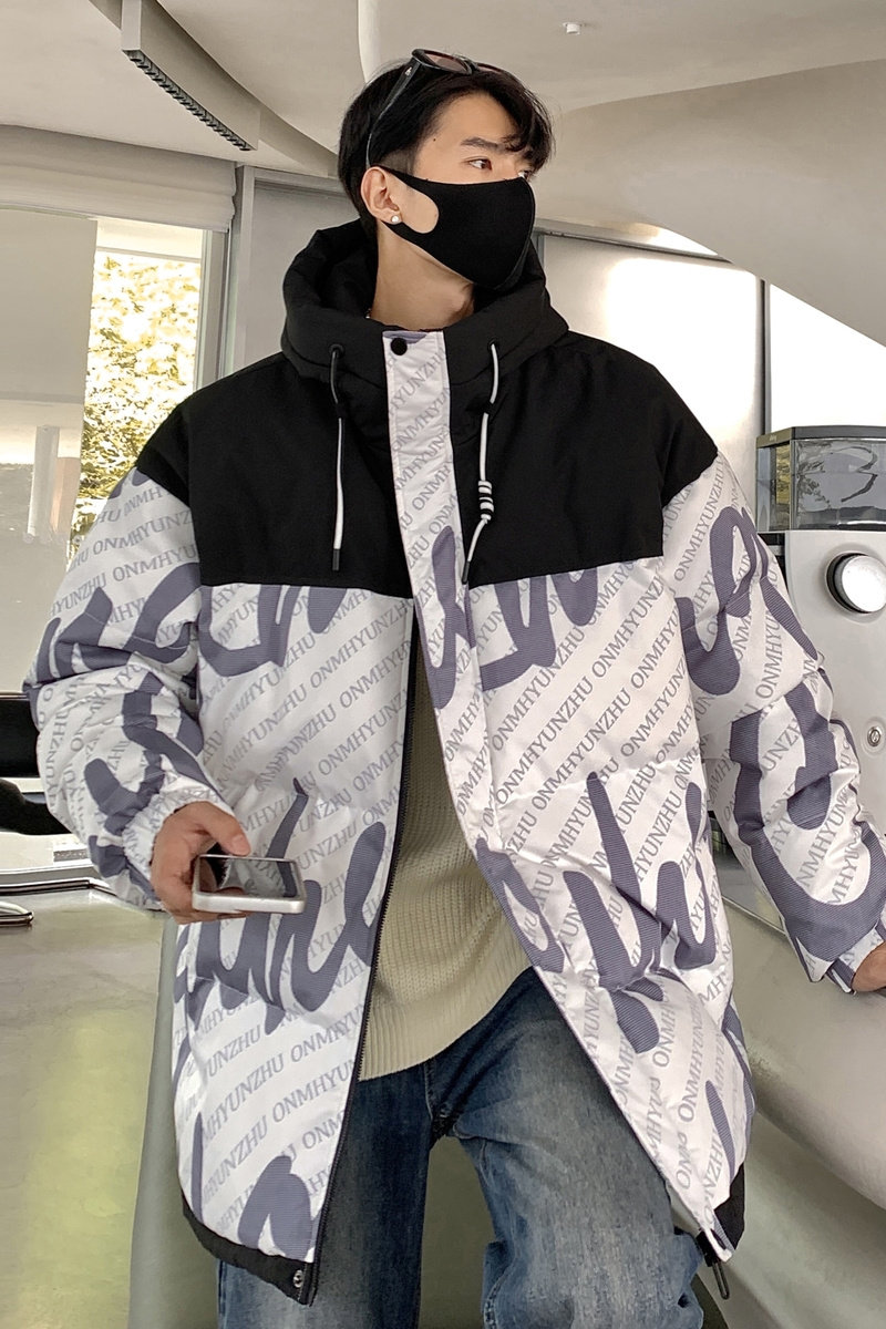 高品质90%标羽绒服男连帽拼接2024冬新潮宽松情侣大码YR51P298,男装羽绒服,电商A222A