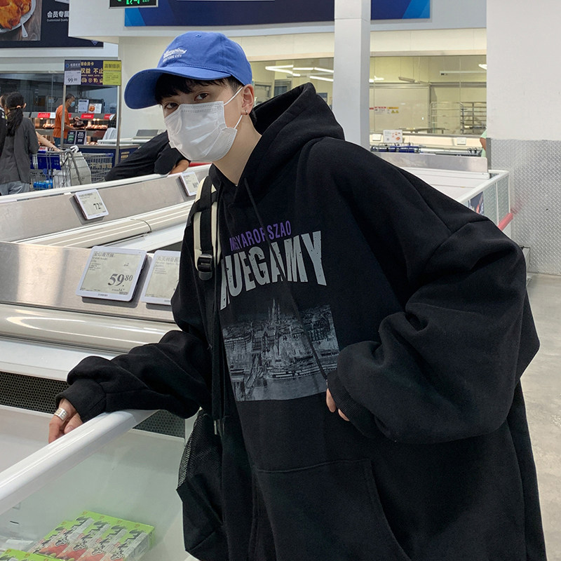 情侣大码美式潮牌港风ins2024春季宽松休闲潮流连帽卫衣男Y774P65图片