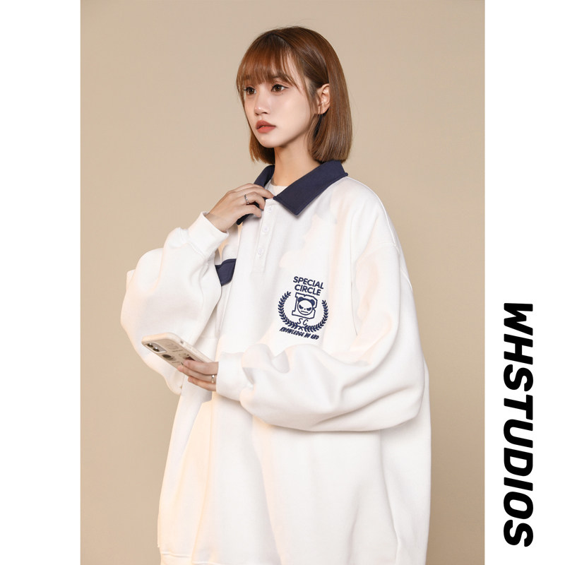 美式潮流ins中性2024秋冬宽松休闲拼色刺绣卫衣女打底情侣Y993P65,女装卫衣/绒衫,电商A222A