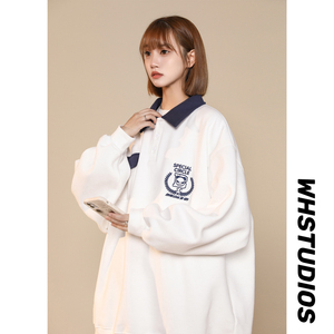 美式潮流ins中性2024秋冬宽松休闲拼色刺绣卫衣女打底情侣Y993P65图片