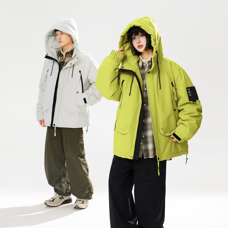 美式高街情侣冲锋衣90%标羽绒服男连帽2024冬季潮宽松YR59P298，男装羽绒服，电商A222A