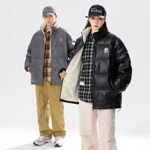 90%标皮羽绒服男美式高街内加绒潮流宽松钢印情侣大码YR65P298图片