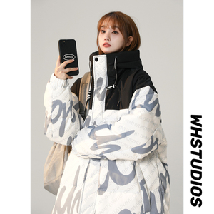 直播高品质90%标2024冬宽松羽绒服女连帽大码拼接潮流YR09P298图片