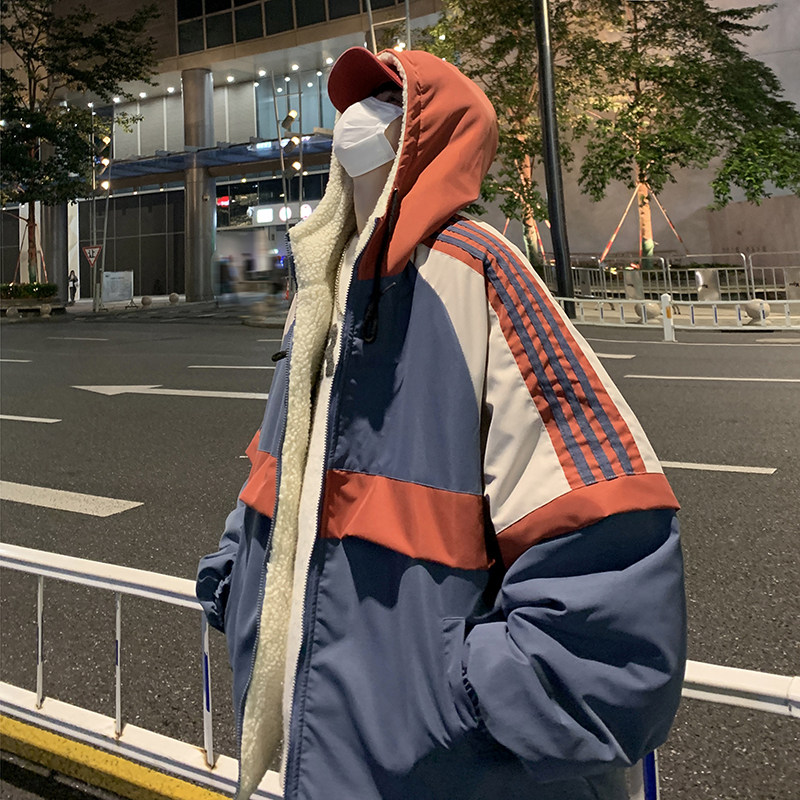 情侣大码内加绒潮连帽棉衣男棉服ins港风23冬新宽松Y819P125,男装棉衣,电商A222A