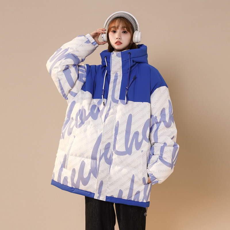 90%标羽绒服女连帽大码中性2024冬季宽松拼接潮流YR09P298，女装羽绒服，电商A222A
