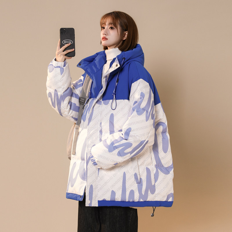 直播高品质90%标2024冬宽松羽绒服女连帽大码拼接潮流YR09P298，女装羽绒服，电商A222A