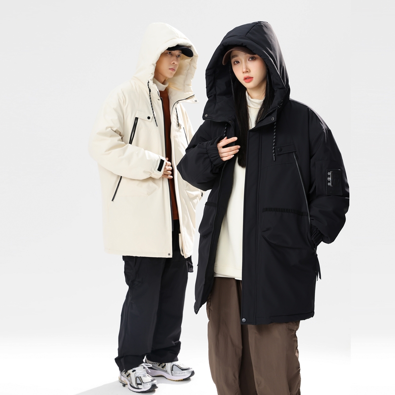 美式高街情侣90%标羽绒服男连帽中长款2024冬新宽松潮YR58P325，男装羽绒服，电商A222A