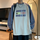 ins港风2023春季新宽松拼接美式潮流长袖T恤男打底Y207P45，男装T恤，电商A222A