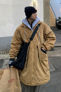 港风2023冬宽松假两件ins潮中长连帽棉衣男情侣大码Y825P168图片