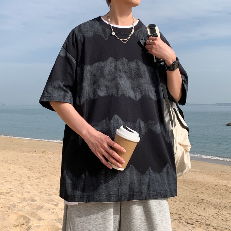 高品质直播2024夏新oversize宽松潮流棉短袖T恤男Y416P45图片