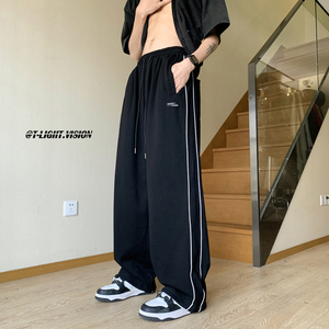 ins美式高街2024秋冬新直筒束脚休闲运动长裤男情侣K320P48图片