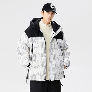 美式高街90%标羽绒服男连帽宽松2024冬季拼接情侣大码YR83P325图片