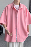 情侣大码11色选港风2024夏季新宽松纯色短袖衬衫男Y461P35特，男装衬衫，电商A222A