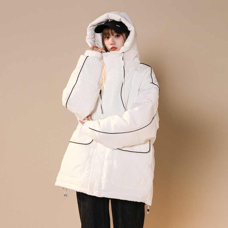 90%标羽绒服女连帽大码中性2024冬季宽松镶边潮流YR11P298，女装羽绒服，电商A222A