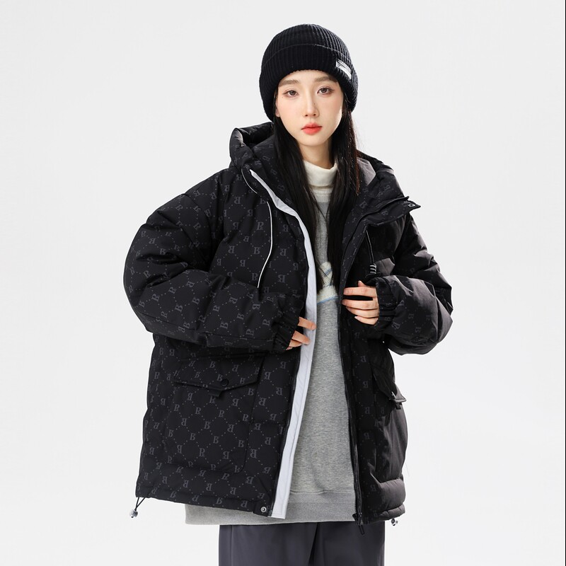 情侣大码2024冬宽松90%标羽绒服女连帽潮美式高街YR66P298，女装羽绒服，电商A222A