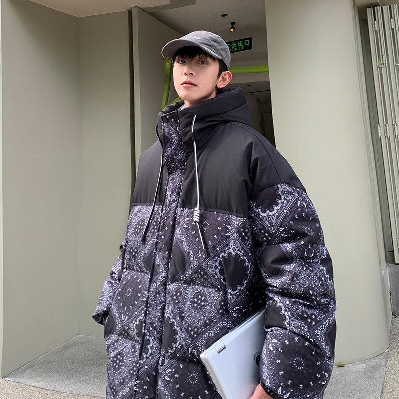 90%标白鸭绒宽松休闲2024冬拼接潮流连帽羽绒服男YR02P298,男装羽绒服,电商A222A