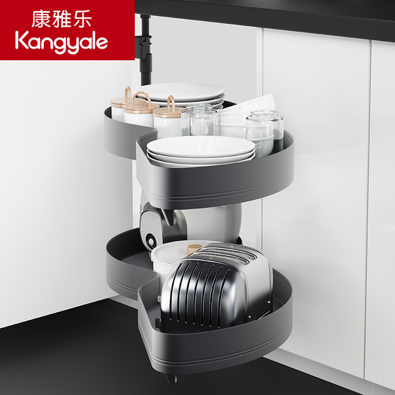 转角拉篮橱柜旋转小怪物飞碟双层碗碟锅具收纳置物架联动拐角拉篮,家装主材,拉篮,淘宝优惠券,粉丝福利购,淘宝优惠卷