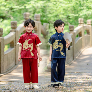 2025年新款夏装供应儿童唐装国风小人大龙套厂家批发套装上衣裤子